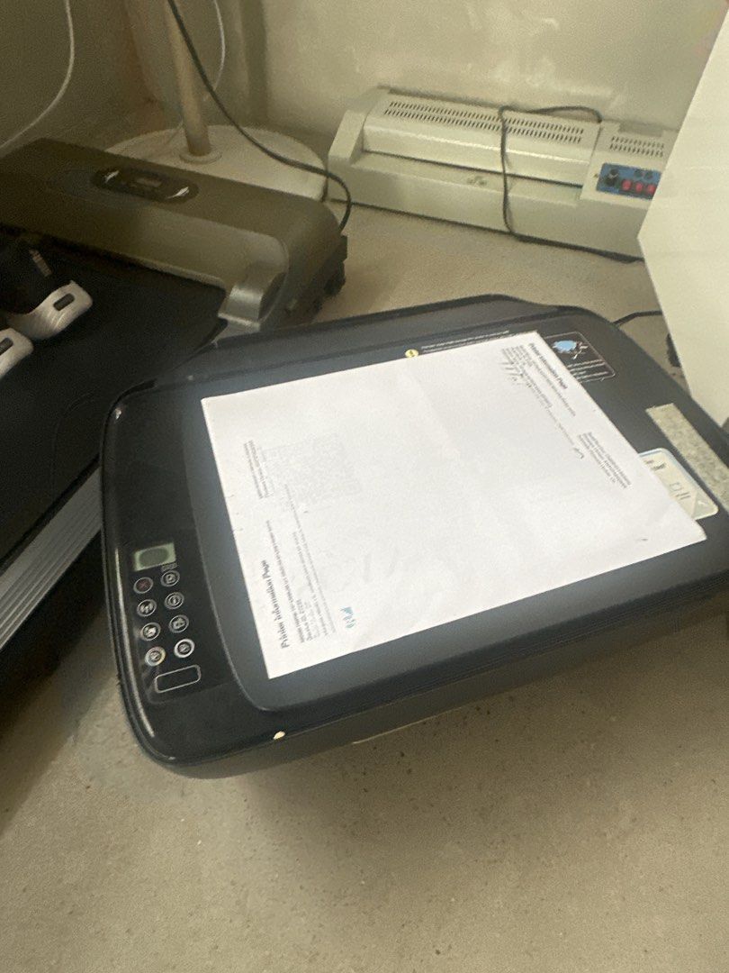 HP All-in-One Printer Scanner Copier (Category: Printers, Scanners & Copiers) located in Mabalacat. Submitted by superhostgel (Listing ID 1458693970, Image 2). Description: - HP Printer, Scanner, and Copier - Black Color - Works well, tested and ready - Paper currently loaded in scanner bed - Perfect for home or office use - Feel free to ask any questions! - paper issue .