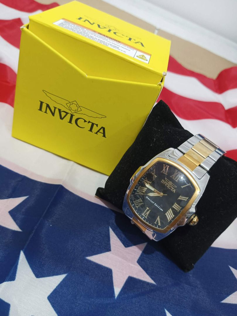Invicta Special Edition Watch with Box (Category: Men's Watches) located in Caloocan City. Submitted by cha_essentials2026 (Listing ID 1458724441, Image 2). Description: - Invicta Special Edition Watch - Features a black dial with elegant Roman numerals - Durable two-tone stainless steel band (silver and gold) - Comes with the original, iconic yellow Invicta box - Ideal for watch collectors or as a stylish everyday timepiece.