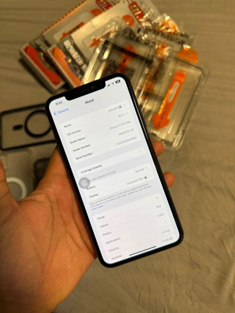 Iphone 11 promax (Category: iPhone 11 Series) located in Pagadian. Submitted by silvercrystal.90d941 (Listing ID 1458866651, Image 2). Description: bigay ko nalang ng mura for sure buyer only. cater niyo po yung shipping fee po. no issue. rfs: mag upgrade in to higher unit. iphone 11 promax talaga yung unit. nasa last ang inclusion po .
