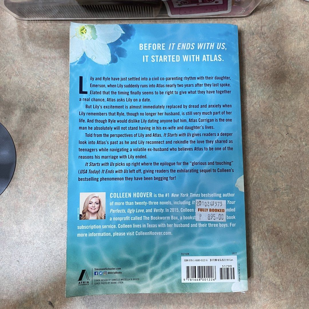 It Starts With Us by Colleen Hoover (Category: Storybooks) located in Antipolo. Submitted by declutteredthrifts (Listing ID 1458843037, Image 2). Description: - paperback - still in good condition just has minor signs of usage.