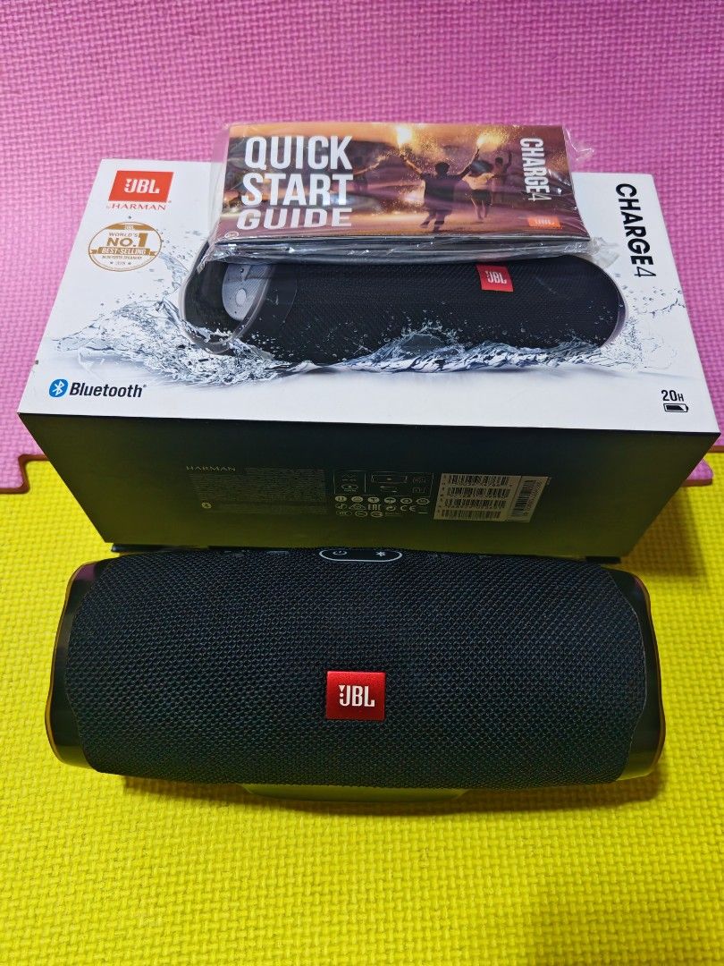 JBL Charge 4 Portable Waterproof Bluetooth Speaker (Category: Soundbars, Speakers & Amplifiers) located in Pasig City. Submitted by rilencer (Listing ID 1458692900, Image 1). Description: Bihira lang nagamit Walang issues Sobra tagal na lobat 4500 nego sa sure buyer Complete with box "GG" model - JBL Charge 4 Speaker (Black) - Bluetooth Connectivity - 20 Hours Playtime - Waterproof Design - Built-in Power Bank - Includes Original Box & Quick Star