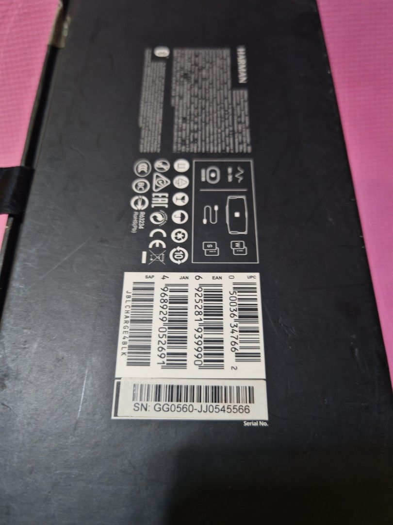 JBL Charge 4 Portable Waterproof Bluetooth Speaker (Category: Soundbars, Speakers & Amplifiers) located in Pasig City. Submitted by rilencer (Listing ID 1458692900, Image 3). Description: Bihira lang nagamit Walang issues Sobra tagal na lobat 4500 nego sa sure buyer Complete with box "GG" model - JBL Charge 4 Speaker (Black) - Bluetooth Connectivity - 20 Hours Playtime - Waterproof Design - Built-in Power Bank - Includes Original Box & Quick Star