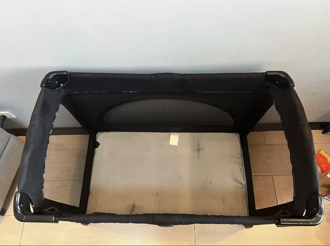 Joie Kubbie Sleep Playpen Crib (Category: Cots & Cribs) located in Taguig. Submitted by prelovedjoys19 (Listing ID 1458768314, Image 2). Description: Joie Kubbie Sleep Playpen Crib - Easy to set-up and fold - Folds compactly and comes with storage bag Color: Black with mesh sides Condition: Used 6 months / With stains on the mattress due to storage Location: Acacia Estates, Taguig .