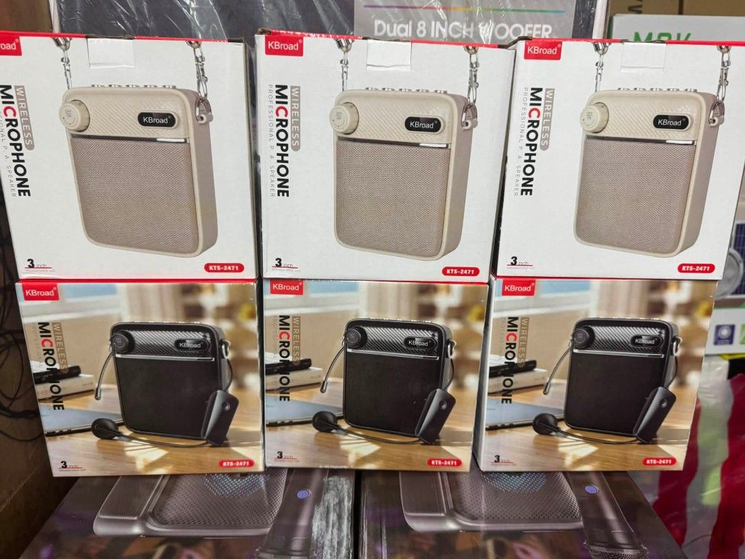KBroad KTS-2471 Portable Speaker with Wireless Microphone (Category: Microphones) located in Manila. Submitted by iliasjen3082126 (Listing ID 1458780682, Image 2). Description: - Portable speaker with wireless microphone - Multiple playback options: Bluetooth, USB, FM radio - Recording function included - Comes with USB charging cable and wireless microphone - Available colors: Black, Beige, Green - Compact size: 10.2*5*11.1cm - Bulk packaging: 8