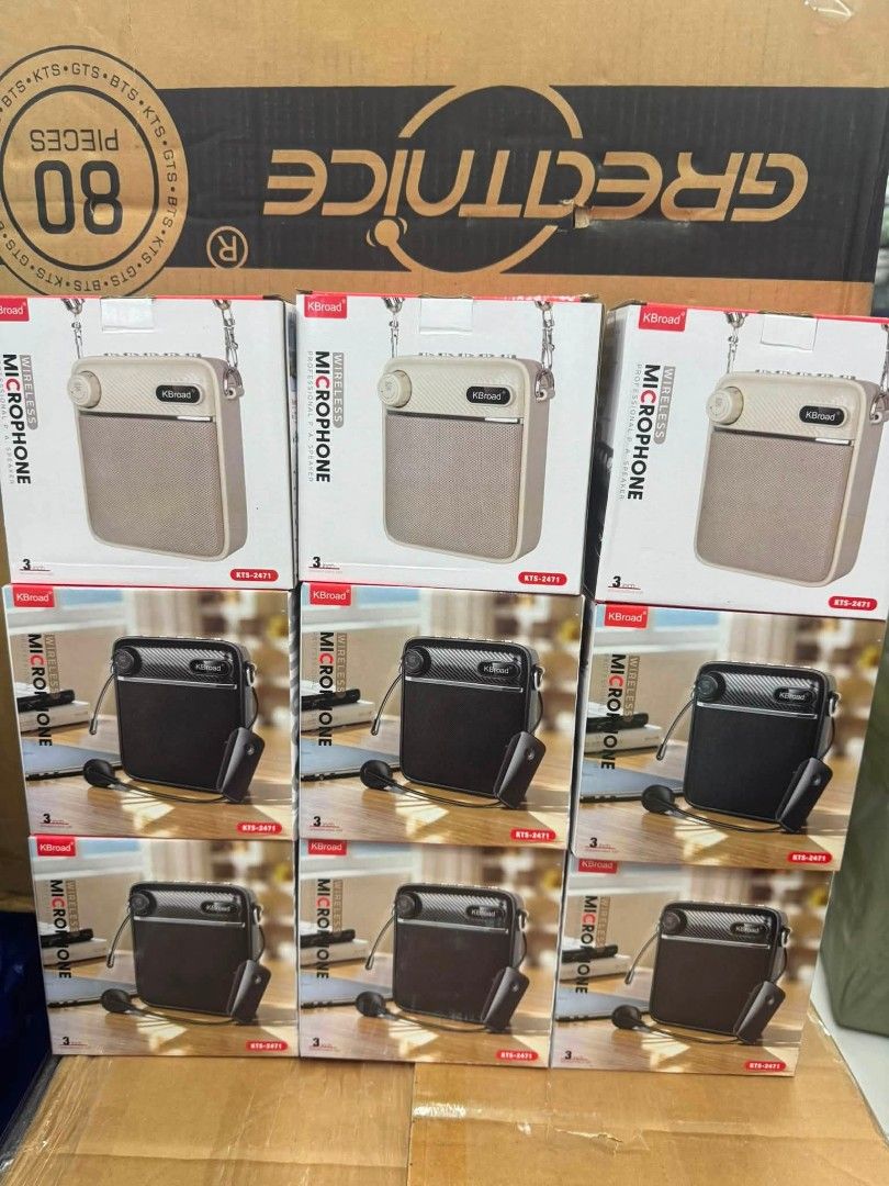KBroad KTS-2471 Portable Speaker with Wireless Microphone (Category: Microphones) located in Manila. Submitted by iliasjen3082126 (Listing ID 1458780682, Image 3). Description: - Portable speaker with wireless microphone - Multiple playback options: Bluetooth, USB, FM radio - Recording function included - Comes with USB charging cable and wireless microphone - Available colors: Black, Beige, Green - Compact size: 10.2*5*11.1cm - Bulk packaging: 8