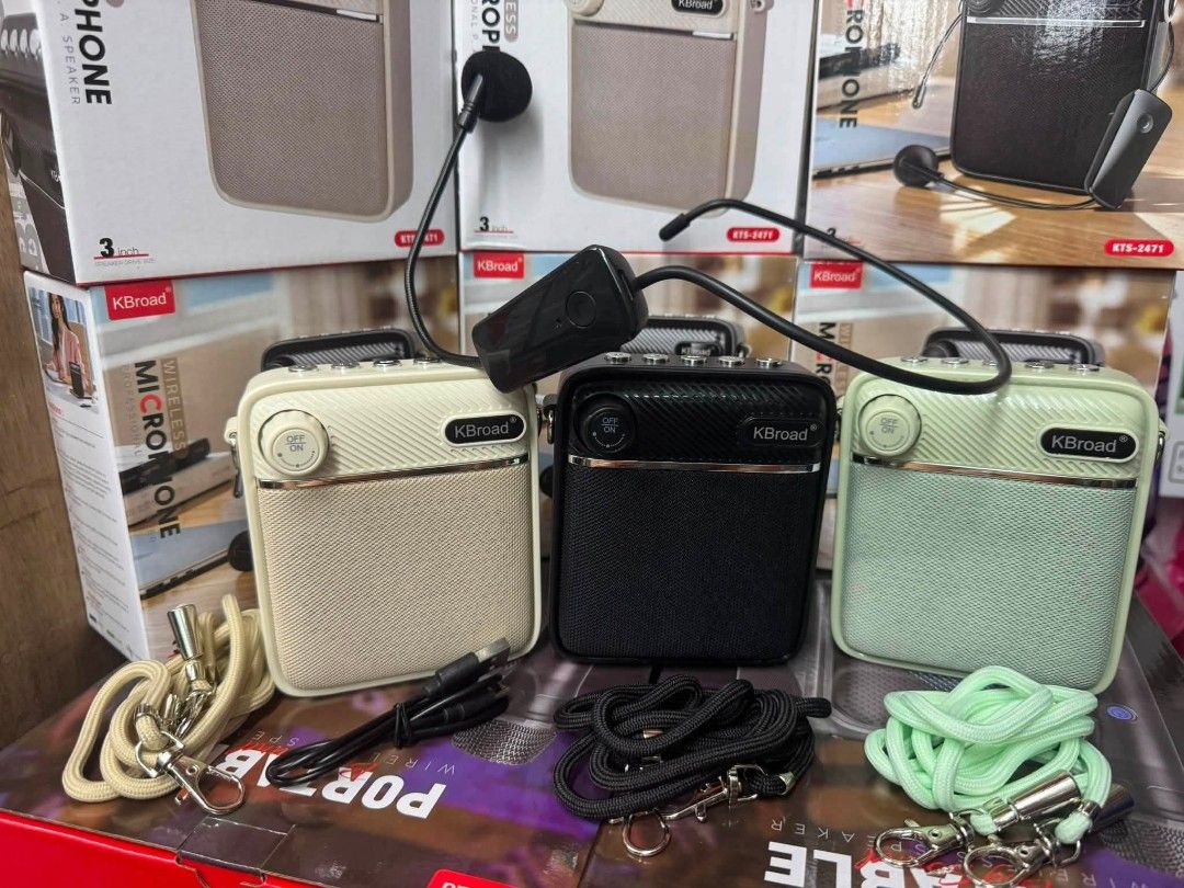 KBroad KTS-2471 Wireless Microphone Speaker (Category: Microphones) located in Manila. Submitted by charlie0620 (Listing ID 1458799586, Image 2). Description: - Portable KBroad KTS-2471 speaker - Wireless microphone included - Supports Bluetooth, USB, and FM radio - Ideal for karaoke sessions or presentations - Comes with charging cable and lanyard - Available in beige, black, and green - Compact and easy to transport.