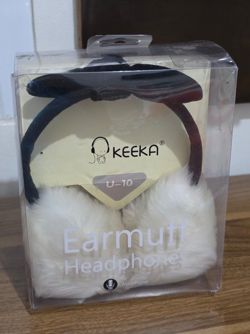 KEEKA U-10 Earmuff Headphones with Microphone (Category: Headphones & Headsets) located in Caloocan City. Submitted by bravemountain_ddc4bf (Listing ID 1458840761, Image 1). Description: - Cute white fluffy earmuffs with a black bow - KEEKA U-10 earmuff headphones - Built-in microphone - Adjustable headband for a comfortable fit - Comes with a cord - Ideal for staying warm and enjoying music.