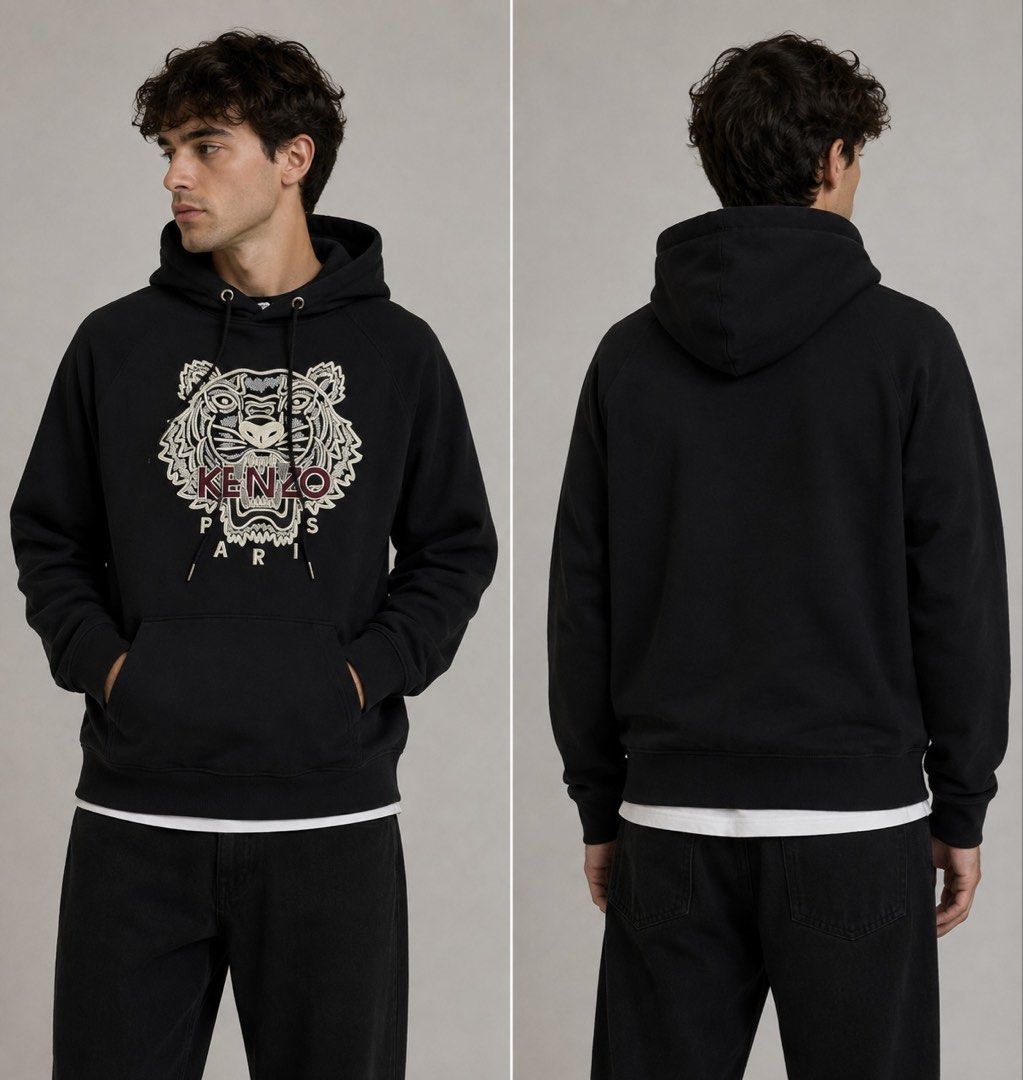 Kenzo Black Classic Gold/Brown Tiger Pullover Hood (Category: Luxury Apparel) located in Alburquerque. Submitted by getniceph2022 (Listing ID 1458741208, Image 2). Description: Kenzo Black Classic Gold/Brown Tiger Pullover Hood - Size small Measurements: 21 inch width. 26 inch length. Excellent condition!.