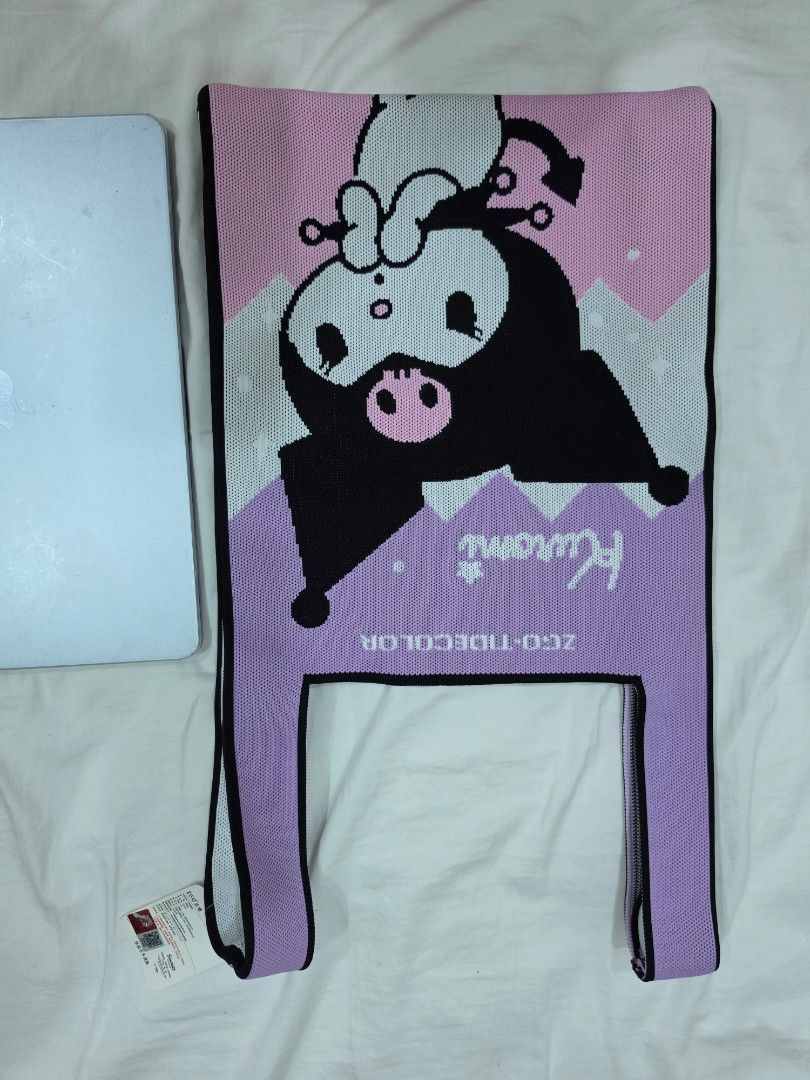 Kuromi Knitted Tote Bag (Category: Tote Bags) located in Manila. Submitted by litphilofashion (Listing ID 1458830559, Image 2). Description: - Adorable knitted tote bag featuring Kuromi -Fits laptop - Stylish purple and pink color combination - Embellished with 'ZGO-TIDECOLOR' text - Ideal for shopping trips or everyday errands - Lightweight and easy to carry.