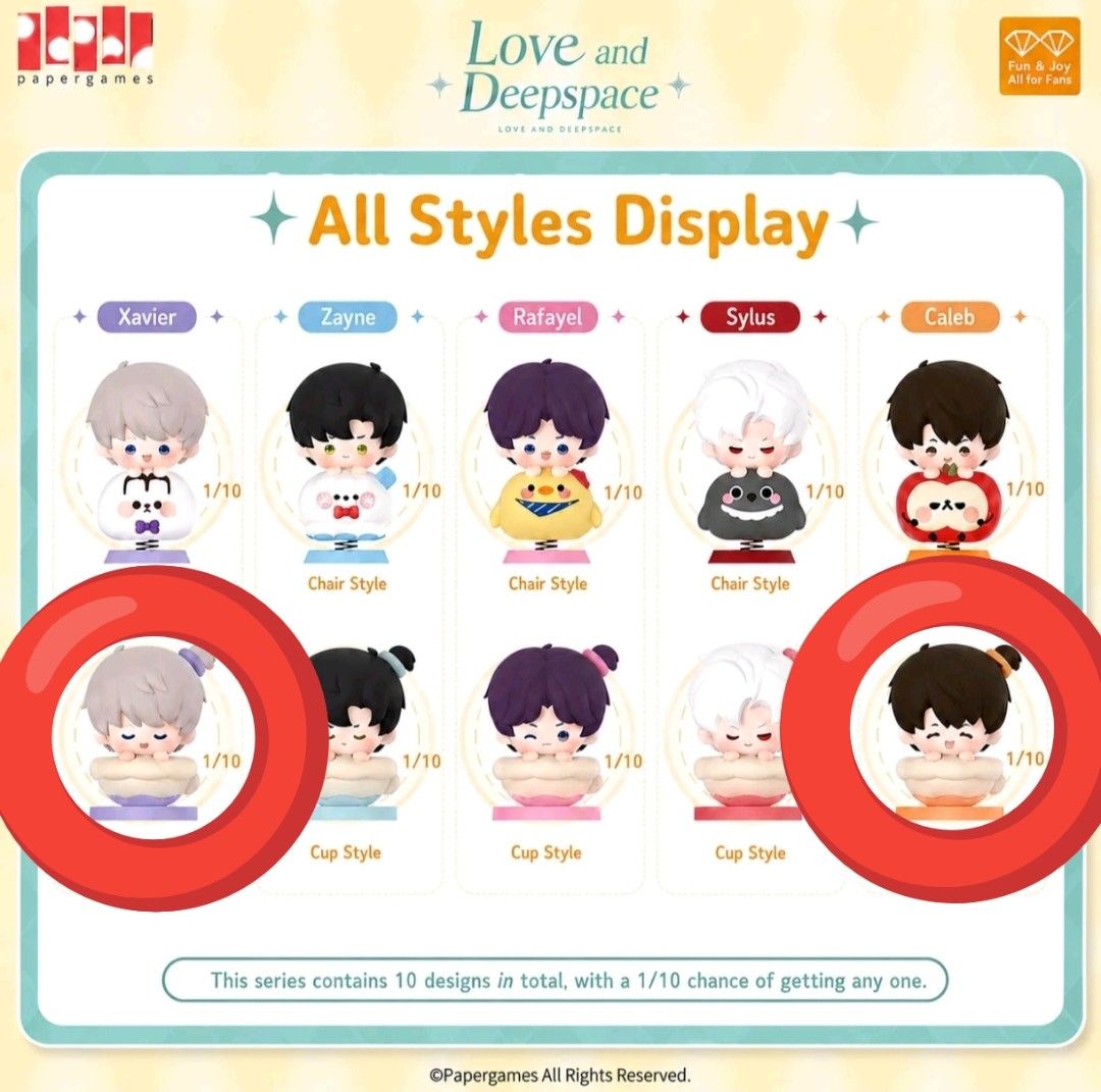 Love and Deepspace Blind Box Figures - Chair & Cup Styles (Category: Designer & Blind Box Toys) located in Tarlac. Submitted by redbluehatter (Listing ID 1458704623, Image 2). Description: - Selling Love and Deepspace blind box figures. - Includes Caleb Cup Style and Xavier Cup Style. - Both figures are super cute! - If pair free sf - Price on each - Limited stock, grab them before they're gone!.