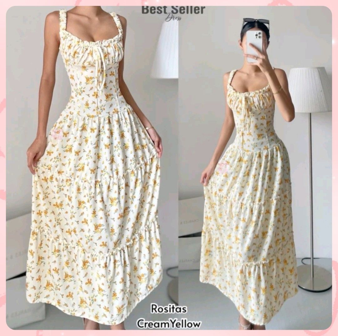 Maxi dress for TAKE ALL (Category: Dresses) located in Marikina City. Submitted by judesarchive (Listing ID 1458816486, Image 3). Description: Yellow Dress Series 💛 Used once Sizes: 1st pic — Small–Large, with side pockets 2nd pic — Small–XL, self-tie dress 3rd pic — XS–Medium, with adjustable strap at the back.