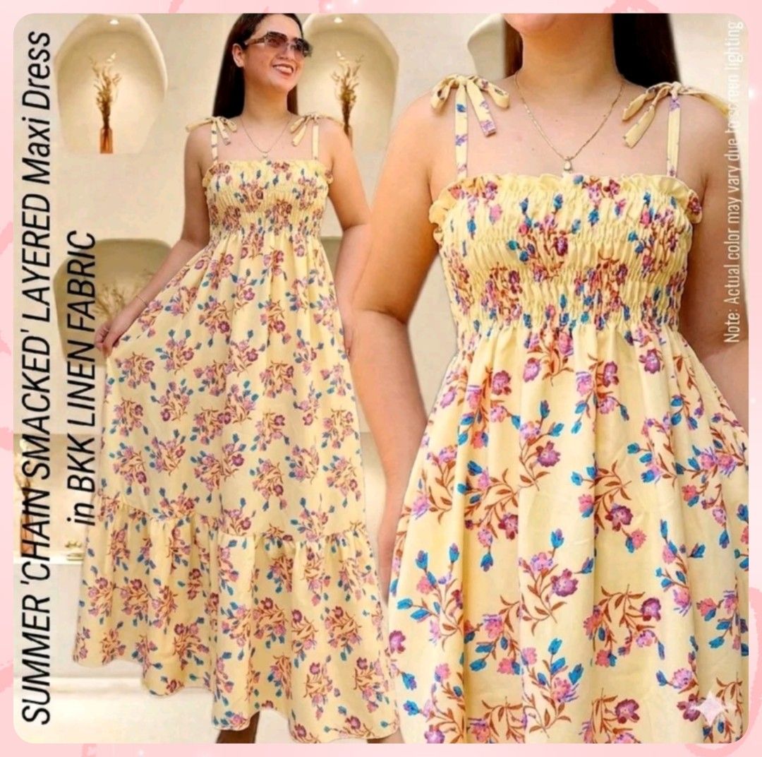 Maxi dress for TAKE ALL (Category: Dresses) located in Marikina City. Submitted by judesarchive (Listing ID 1458816486, Image 2). Description: Yellow Dress Series 💛 Used once Sizes: 1st pic — Small–Large, with side pockets 2nd pic — Small–XL, self-tie dress 3rd pic — XS–Medium, with adjustable strap at the back.