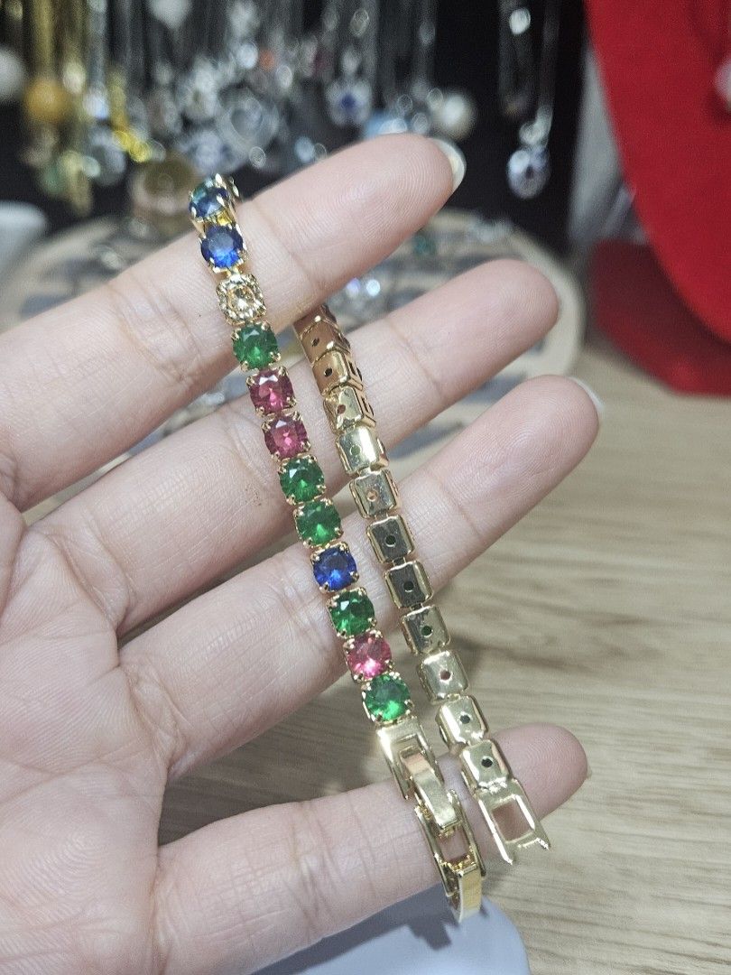 Mix CZ Stone Tennis Bracelet (Category: Bracelets) located in Cainta. Submitted by Kahi0410 (Listing ID 1458834265, Image 2). Description: Mix Zirconian Stones Tennis Bracelet 8 inches lenght Pt950 marked gold tone hypoallergenic.
