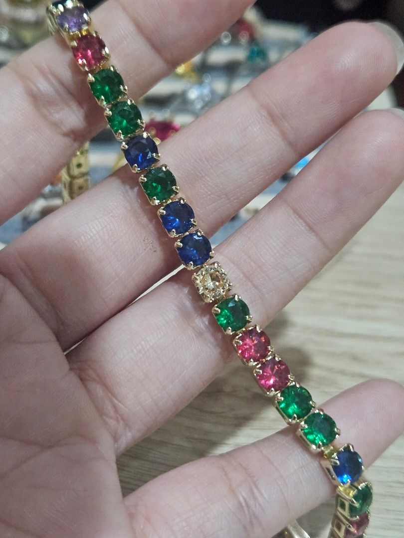 Mix CZ Stone Tennis Bracelet (Category: Bracelets) located in Cainta. Submitted by Kahi0410 (Listing ID 1458834265, Image 3). Description: Mix Zirconian Stones Tennis Bracelet 8 inches lenght Pt950 marked gold tone hypoallergenic.
