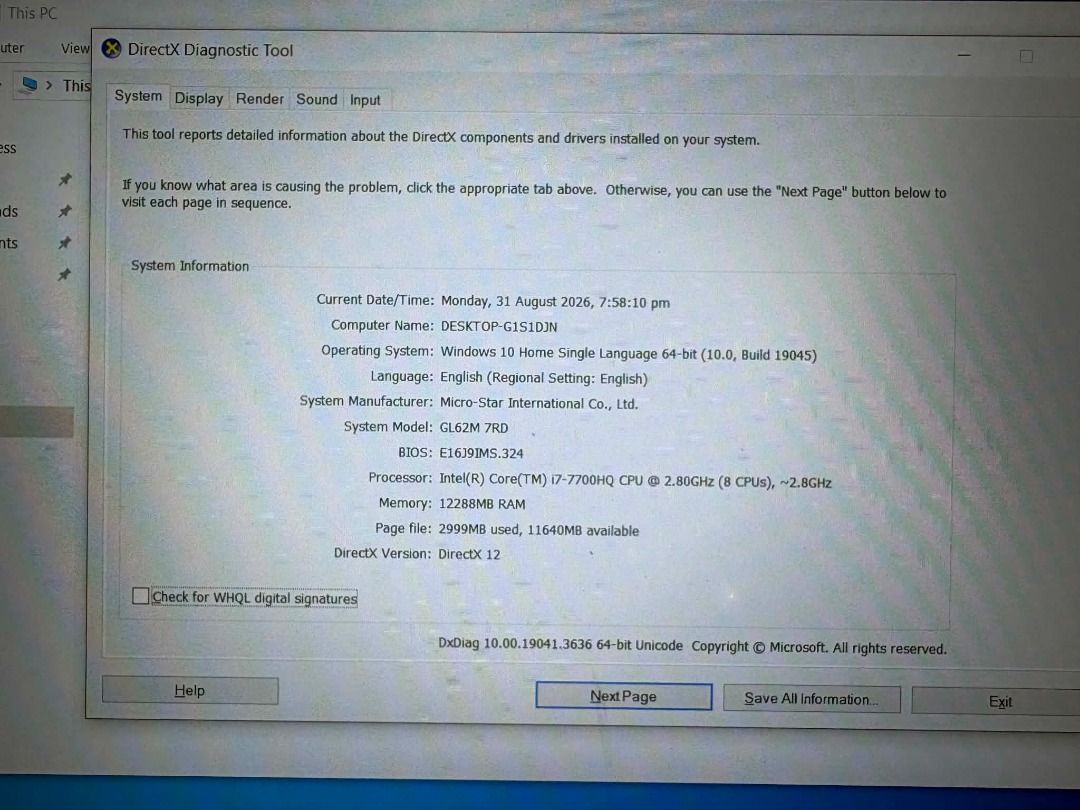 MSI GL62M 7RD (Category: Laptops & Notebooks) located in Los Banos. Submitted by emperana (Listing ID 1458805298, Image 2). Description: SEE PICS FOR SPECS. Storage is 460GB SSD. No other issues, aside from a small portion of the charger cable that was bitten by our dog. It has been secured with electrical tape. Works fine.