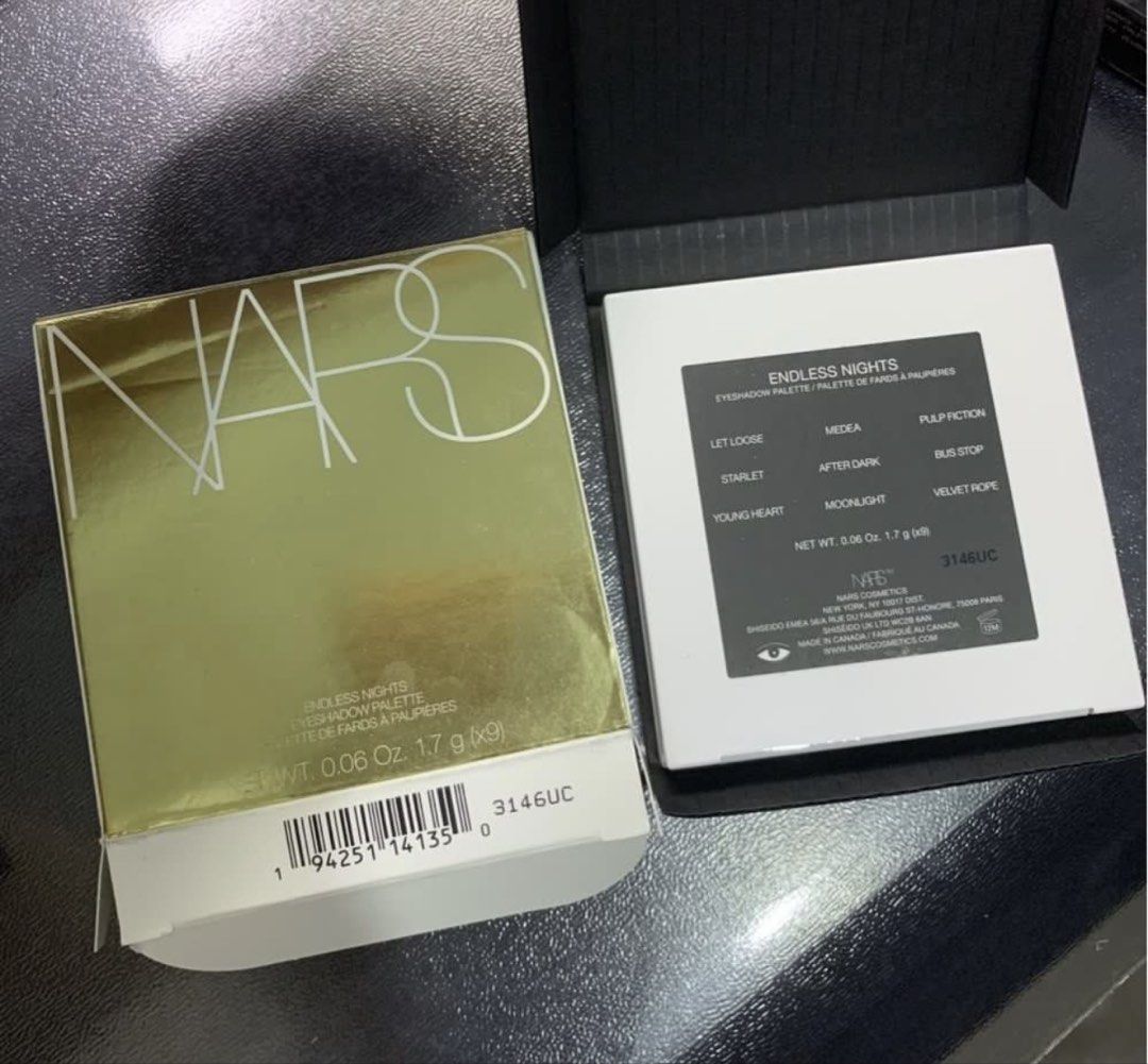 NARS Endless Nights Eyeshadow Palette (Category: Makeup) located in Mandaluyong City. Submitted by lgariba (Listing ID 1458743847, Image 3). Description: - NARS Endless Nights Eyeshadow Palette - Features 9 shades: a mix of shimmers and mattes - Color range includes neutrals, pinks, and a deep berry - Perfect for creating diverse makeup looks - Comes with original packaging.