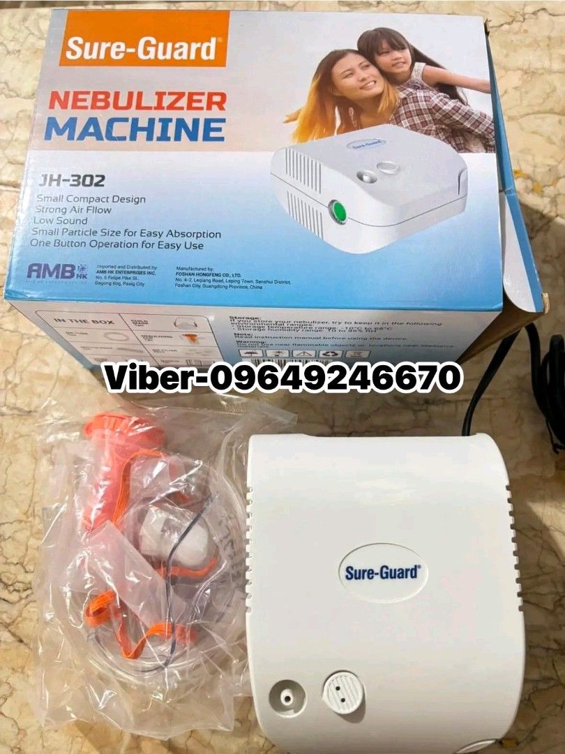 Nebulizer Sureguard Complete set‼️ (Category: Medical Supplies & Tools) located in Manila. Submitted by oplecherly24007 (Listing ID 1458886626, Image 1). Description: - Sure-Guard JH-302 Nebulizer Machine - Small and compact design - Strong airflow with low sound operation - Produces small particles for easy absorption - Simple one-button operation - Includes mask and tubing - Ideal for home use.