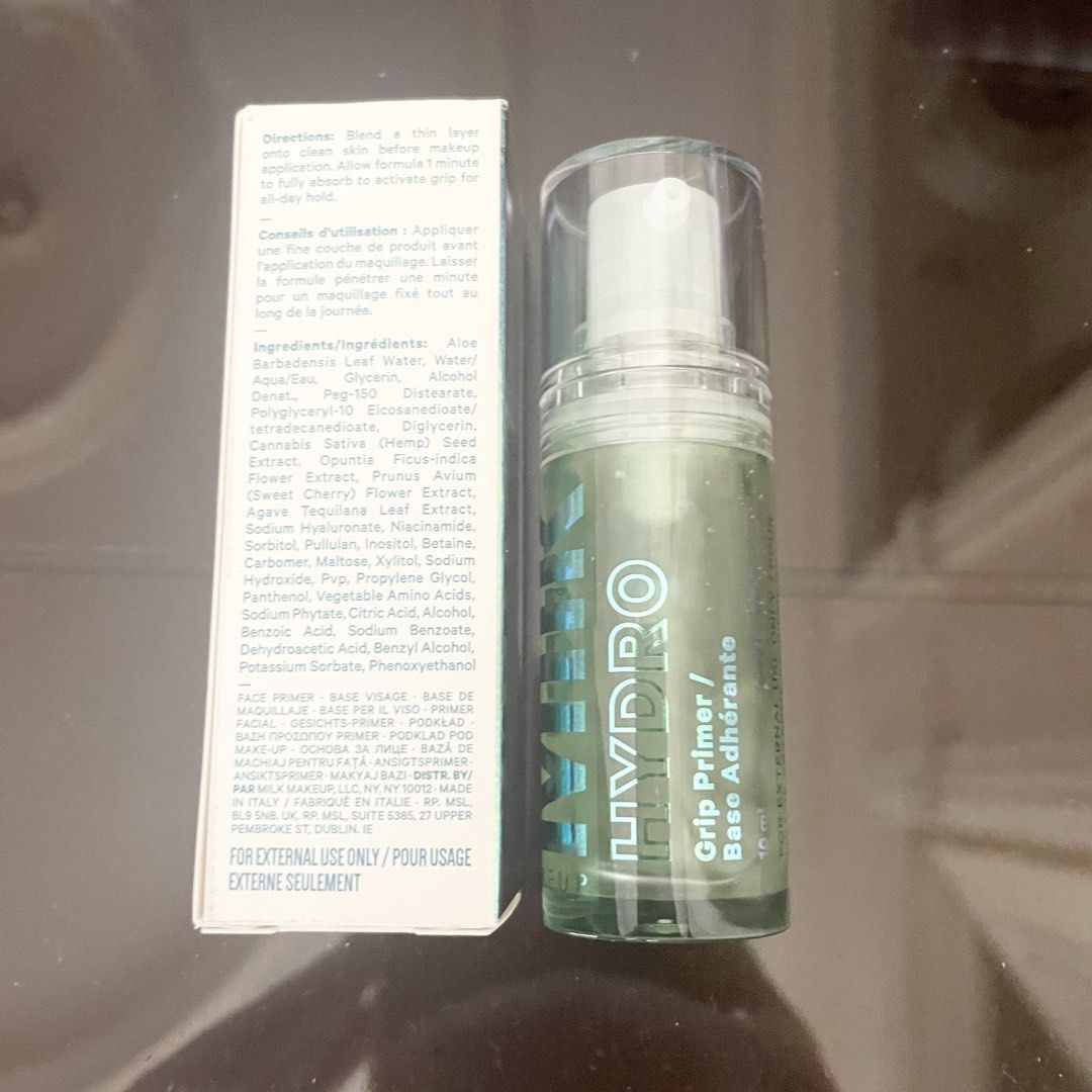 New Milk Makeup Hydro Grip hydrogrip makeup Primer 10ml (Category: Makeup) located in Pasig City. Submitted by deluxuryshop (Listing ID 1458694894, Image 3). Description: - Milk Makeup Hydro Grip Primer (10ml) - Hydrating and makeup-gripping gel formula - Formulated with 94% natural ingredients - Helps makeup last up to 12 hours A clean, 16x award-winning hydrating face primer that grips makeup up to 12 hours and hydrates skin with hyaluronic aci