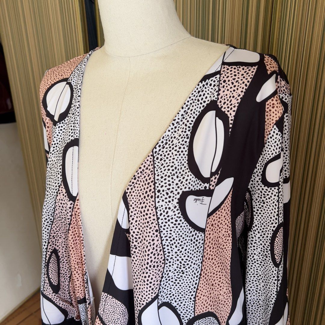 Vintage Emilio Pucci Abstract Print 100% Silk Robe | 2000s y2k euro fairy core cottagecore (Category: Coats, Jackets and Outerwear) located in Caloocan City. Submitted by vintageangelxx (Listing ID 1458764102, Image 2). Description: - Size: IT 42 - Condition: 8/10 - Color Rate: 10/10 - Selling low due to the following issues: Cut tag, uneven ruching on belt/tie in area, uneven altering on arm hem (can be undone) Aside from the things mentioned ab