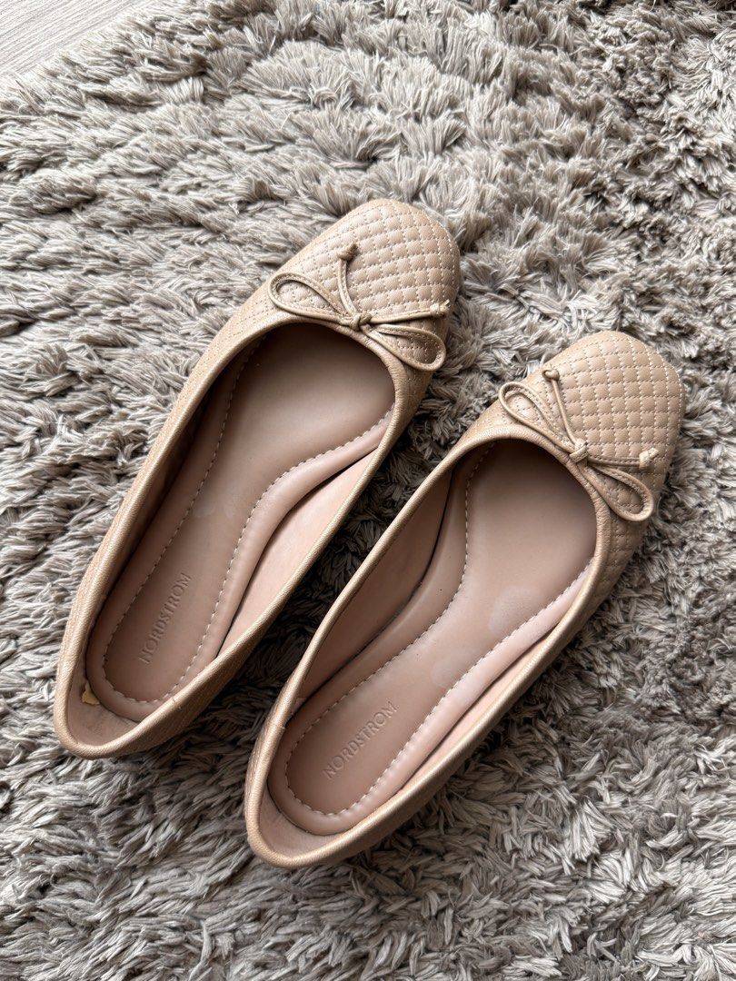 NORDSTROM Quilted Ballet Flats Beige (Category: Flats & Sandals) located in Taguig. Submitted by prelovedbyjajav (Listing ID 1458722024, Image 1). Description: - Beige quilted ballet flats from Nordstrom - Stylish square toe design - Adorable bow detail on the front - Convenient slip-on style - Made in Vietnam - Ideal for everyday wear - RFS: not my size.