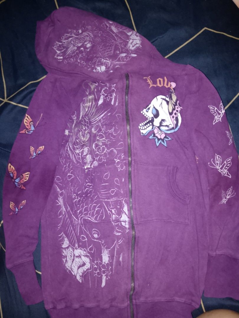 OG ED HARDY (Category: Coats, Jackets and Outerwear) located in Taguig. Submitted by zeref666 (Listing ID 1458821132, Image 1). Description: y2k ed hardy skull violet jacket.