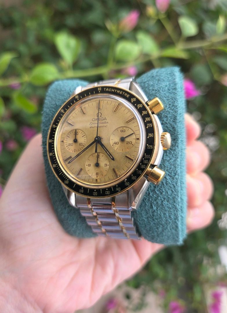 Omega Speedmaster Reduced 39mm 18K Champagne Dial (Category: Luxury Watches) located in Caloocan City. Submitted by wristworthyph (Listing ID 1457291918, Image 3). Description: Omega Speedmaster Reduced 39mm 18K Champagne Dial Ref 3310.10 39mm 18K Gold bezel, bracelet, Clasp logo Champagne Dial Pristine condition Sought after speedy reduced in 18K Gold Amazing in person With presentation box only Authentication papers provided from Panotes watch 