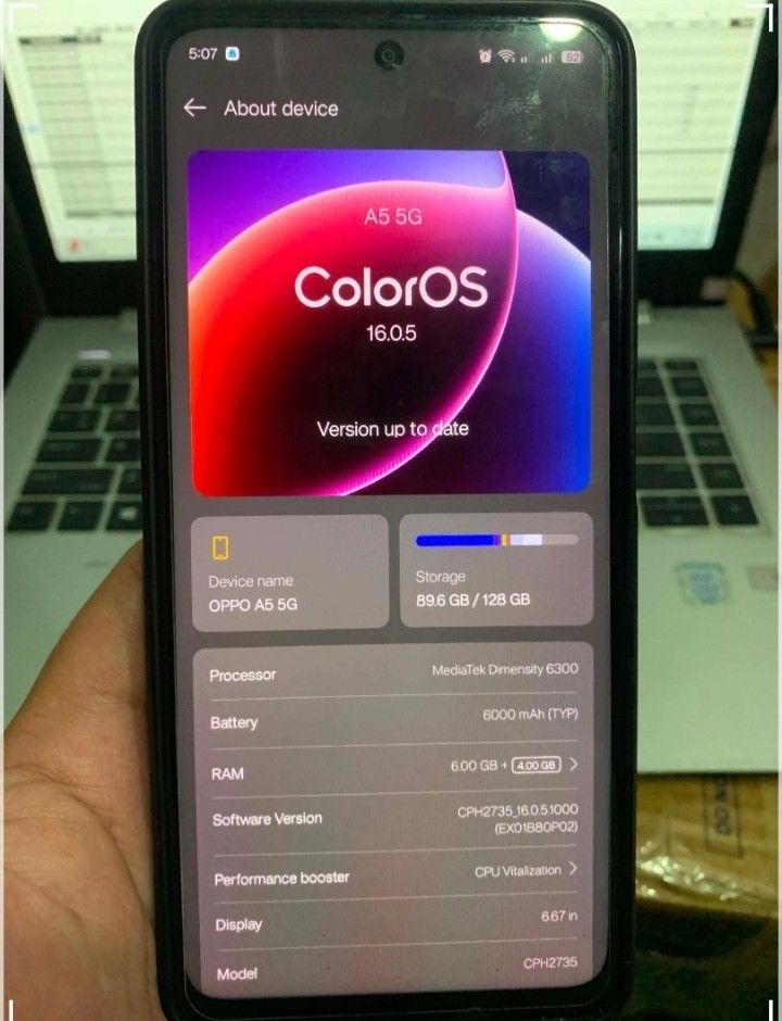 OPPO A5 5g 128gb (Category: OPPO) located in Taguig. Submitted by marcjohn0420 (Listing ID 1458760111, Image 2). Description: 99.9 % Smooth No dent marks and scraches . Alagang alaga with Box and Charger you can check online specs ng unit good for gamer since 120Hz siya sobrang smooth as in extendable to 4gb - 6gb Ram Solid meetup location - market market - uptown mall - housing waterfun RFS - Mag upgrade lang ng phone PASS SA SWAP.