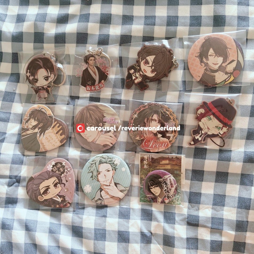 Otome Game Keychains, Badges, and Pins Lot (Category: Character Goods) located in Plaridel. Submitted by reveriewonderland (Listing ID 1458833177, Image 1). Description: PLEASE READ: • Otome game merch bundle for sale • First owner here and these are from my personal collection and all are official merch. But since I have them for a long time, some have very visible damages. What you see is what you get. Please manage your expectations. Refer on 