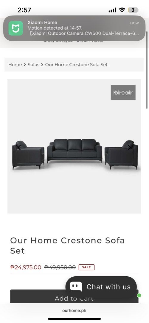 Our Home Crestone Sofa Set - DARK BROWN (Category: Sofas) located in Las Pinas. Submitted by rackers123 (Listing ID 1458748552, Image 2). Description: - Our Home Crestone Sofa Set - Color: Dark Grey - Set includes: 1 x 3-seater sofa, 2 x armchairs - Features: Great design, comfortable - Original Price: P49,950.00 - Selling Price: P24,975.00 - Note: Made-to-order item.
