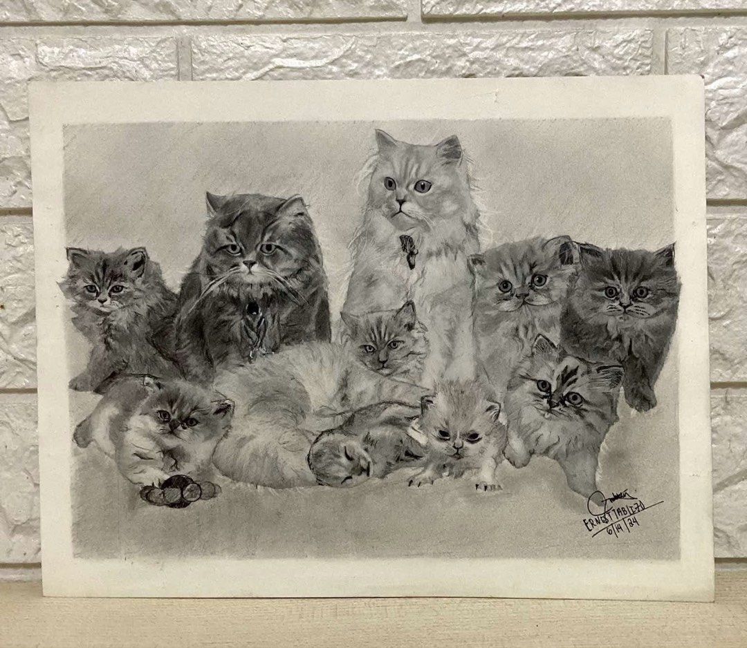 Pet charcoal portrait/drawing “personalized commission” (Category: Art & Prints) located in Manila. Submitted by ejaygt8 (Listing ID 1458844838, Image 1). Description: - Original pencil sketches of pets - Highly detailed and realistic artwork - Signed by the artist with dates - Perfect for animal lovers and art collectors - Unique addition to home decor.