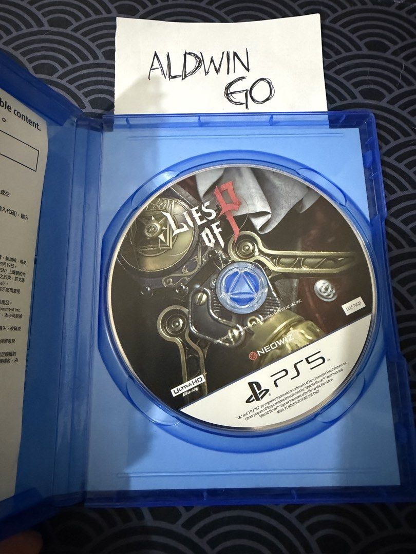 PS5 - Lies of P (Category: PlayStation) located in Quezon City. Submitted by randomitems1006 (Listing ID 1458884327, Image 2). Description: For sale only PS5 Lies of P No issues Disc is scratch free Same day delivery or shipping. Buyer to shoulder shipping. Can do meetups around qc area only MOP: BDO,BPI,Maya only.