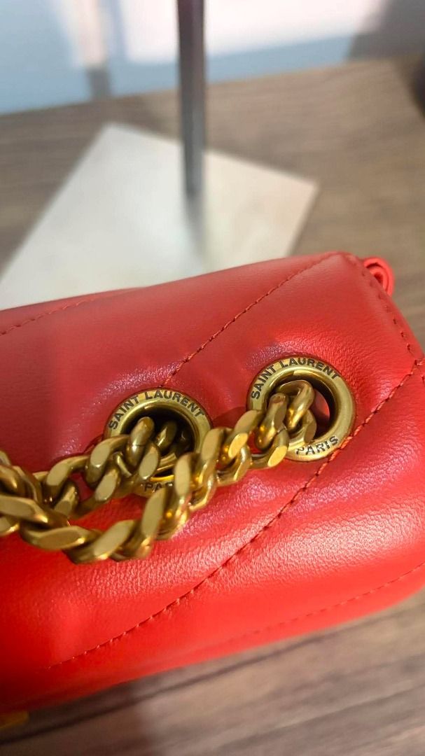 Saint Laurent Red Chevron Leather Chain Bag (Category: Luxury Bags & Wallets) located in Caloocan City. Submitted by lovelj_2026 (Listing ID 1458832860, Image 3). Description: YSL Loulou ₱4,500 💯authentic japan sourced preloved bag🇯🇵 - Authentic red Saint Laurent bag - Elegant gold hardware - Classic chevron leather pattern - Versatile chain strap - Interior Saint Laurent Paris logo - Secure snap closure - Made in Italy - Ideal for evening wea