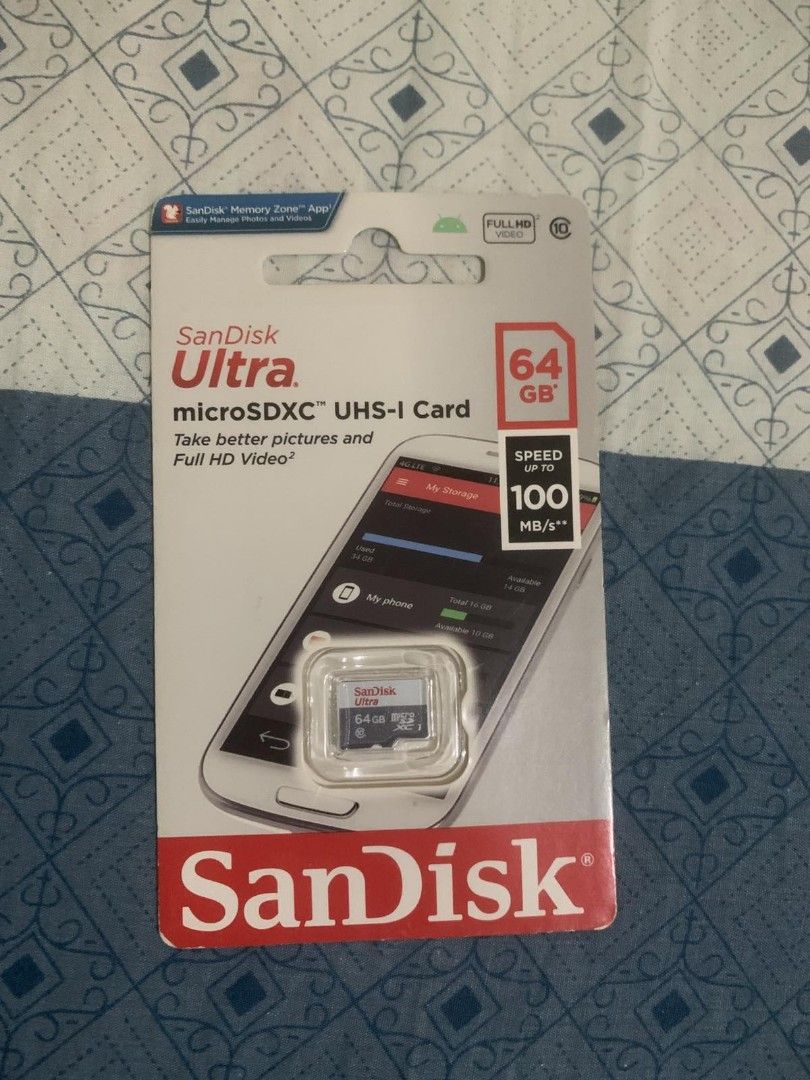 San Disk Micro SDXC UHS -I Card 64gb (Category: E-Readers) located in Legazpi City. Submitted by reybon24 (Listing ID 1458845914, Image 2). Description: - Brand: SanDisk - Model: Ultra Micro SDXC UHS-I Card - Capacity: 64GB - Ideal for capturing Full HD photos and videos - Fast transfer speeds up to 100MB/s - Compatible with various devices - The Price is Negotiable - Meet up or Free Shipping - Location Albay Bicol Region.