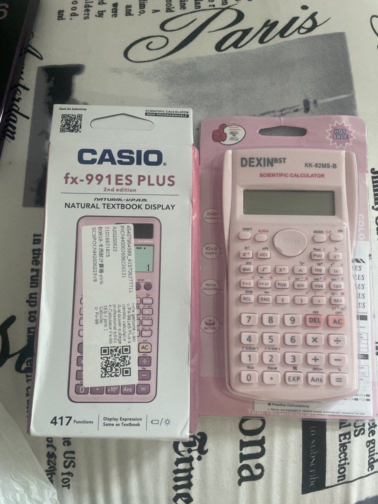 Scientific Calculator Pink Dexin and Casio (Category: Office & Business Technology) located in Pasig City. Submitted by ainee.emmett (Listing ID 1458719953, Image 2). Description: Casio FX -991ES Plus 2nd ed Actual price 1500-1600 sale for 700 Bnew with box Dexin BST KK-82MS-B Brandnew -150.