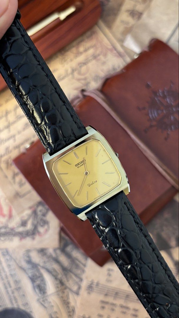 Seiko Dolce 1973 GHA (Category: Men's Watches) located in Cavite. Submitted by marenghype (Listing ID 1458723814, Image 3). Description: ‼️Seiko Dolce 1963 ‼️ A unique vintage Seiko with a great story behind it—over 50 years old and still looking timeless. Featuring the distinctive GHA case, elegant gold-tone dial, and sapphire crystal, paired with a black crocodile-pattern leather strap. ☑️ Ref 6020-5980 ☑️ serial 137693 ☑️ bmby Jan 1973 ☑️ all 