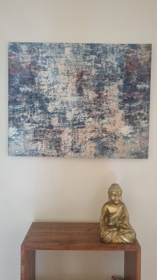 Set of 2 abstract canvas wall art (Category: Wall Decor) located in Binan City. Submitted by nicegaragesale (Listing ID 1458758307, Image 2). Description: - Set of 2 abstract canvas paintings, price is for the 2 combined. - Vibrant red, pink, and purple tones in one piece - Calming blue, grey, and beige tones in the other - Features a unique textured and distressed finish - Adds a pop of color and artistic flair to any space - Available for purch