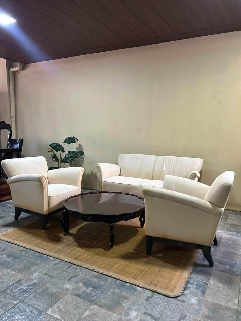 Sofa Set (Category: Sofas) located in Meycauayan. Submitted by marygracecasimiro (Listing ID 1458726956, Image 2). Description: Imported Sofa Set with Center Table n Carpet from Japan P20,000 lang mga suki 56x27x30in/ 2 Seater Couch 28x27x30in/ Single Seater 35x35x13in/ Center Table Deep Clean n Sanitized Ung Sofa na 2 Seater may maliit lang na tahi pero goods na goods mga suki Walang Sag Walang Lubog Makapal ang Foam With Solid Wood Center Table