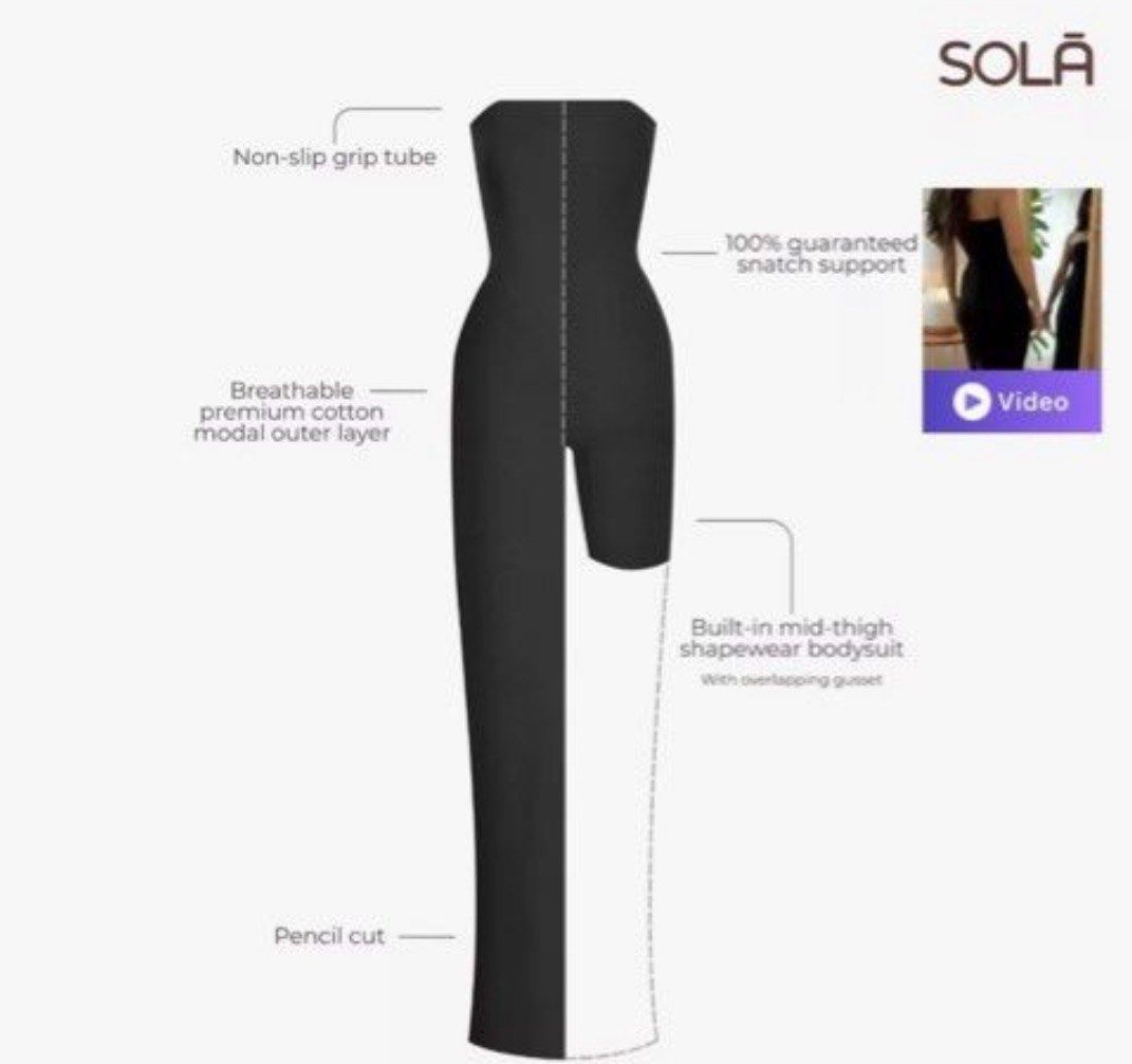 SOLĀ Black Maxi Dress Shapewear (Category: Undergarments & Loungewear) located in Amadeo. Submitted by kaicortez (Listing ID 1458740740, Image 1). Description: - SOLĀ strapless dress - Built-in mid-thigh shapewear - Breathable premium cotton modal outer layer - Non-slip grip tube for secure fit - 100% guaranteed snatch support - Slit at the back for ease of movement NOTE!!! please check the photos first, there is a very small unnoticeable tear in