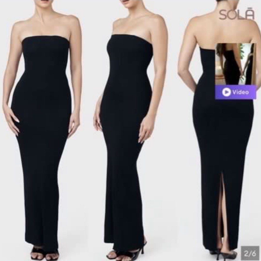 SOLĀ Black Maxi Dress Shapewear (Category: Undergarments & Loungewear) located in Amadeo. Submitted by kaicortez (Listing ID 1458740740, Image 2). Description: - SOLĀ strapless dress - Built-in mid-thigh shapewear - Breathable premium cotton modal outer layer - Non-slip grip tube for secure fit - 100% guaranteed snatch support - Slit at the back for ease of movement NOTE!!! please check the photos first, there is a very small unnoticeable tear in