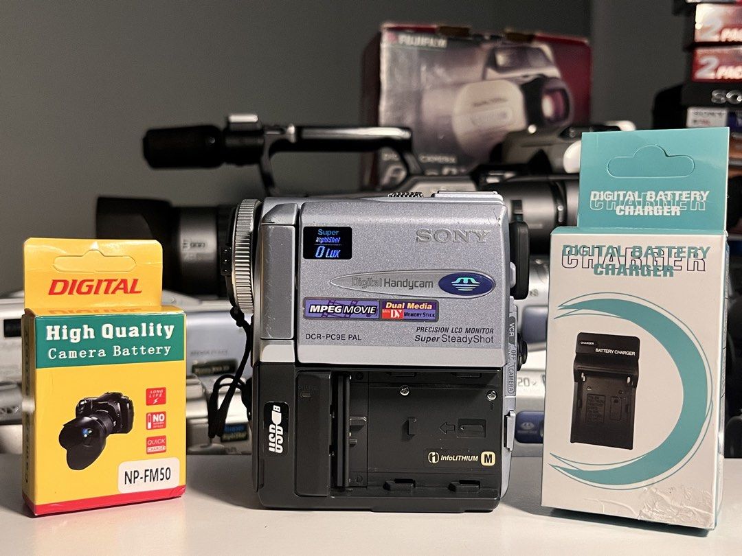 SONY DCR-PC9E MiniDv Camcorder [ENGLISH] (Category: Video Cameras) located in Manila. Submitted by yumeme (Listing ID 1458856942, Image 1). Description: SONY DCR-PC9E MiniDv Camcorder [ENGLISH] Condition: 9/10 [Like New] Price: 9,000php 100% Fully Functional & Tested Unit English Language Unit Nightshot / Night Vision Touch-Screen Works Perfectly All Tape Functions Working Viewfinder is Clear Inclusions: Sony NP-FM (M) Battery [BRAND NEW] NP-FM B
