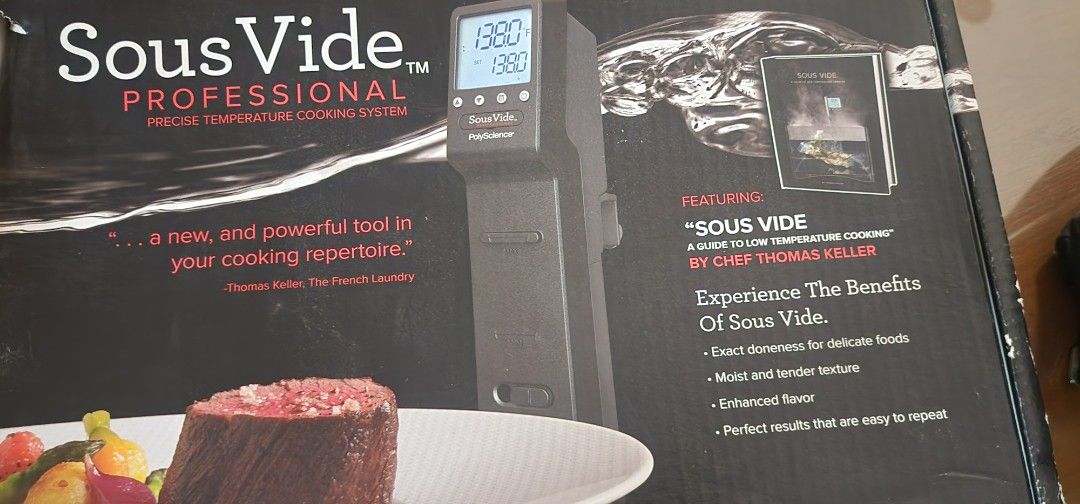 Sous vide by Poly science (Category: Home Improvement Tools & Accessories) located in Quezon City. Submitted by pscsamson (Listing ID 1458809362, Image 1). Description: FOR SALE‼️ This item is a PolyScience Sous Vide Professional Chef Series immersion circulator. ➡️ Temperature Control: Provides exceptional precision, heating liquids to within \(0.1^{\circ }\text{F}\) (\(0.06^{\circ }\text{C}\)). ➡️ Capacity: Designed for commercial use, it can m