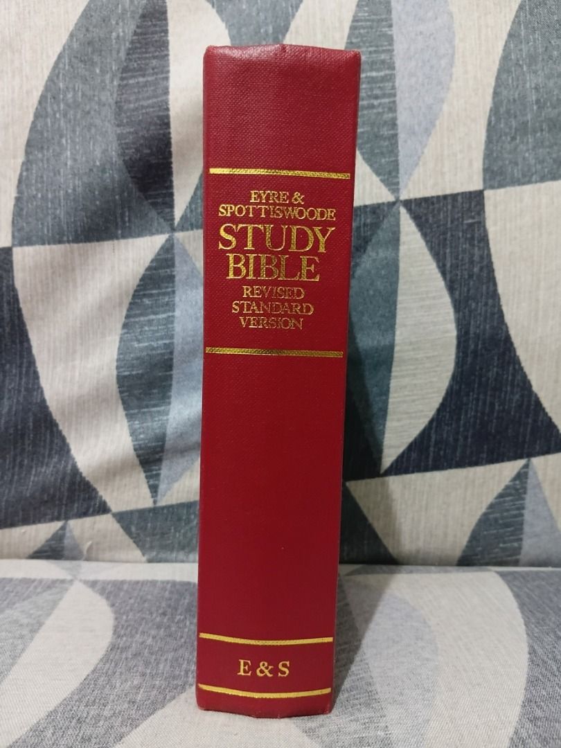 Study Bible: Revised Standard Version_Eyre and Spottiswoode Study Bible (Category: Religion Books) located in Quezon City. Submitted by Hapax_Legomenon (Listing ID 1458703848, Image 3). Description: Note: With significant footnote on Genesis 1:26 please see photo. Version: Revised Standard Version Edition: Special Edition Publisher: Eyre & Spottiswoode Size: L: 22cm W: 14cm H: 5cm Cover type: Hard cover Notes: Very good condition Out of print and