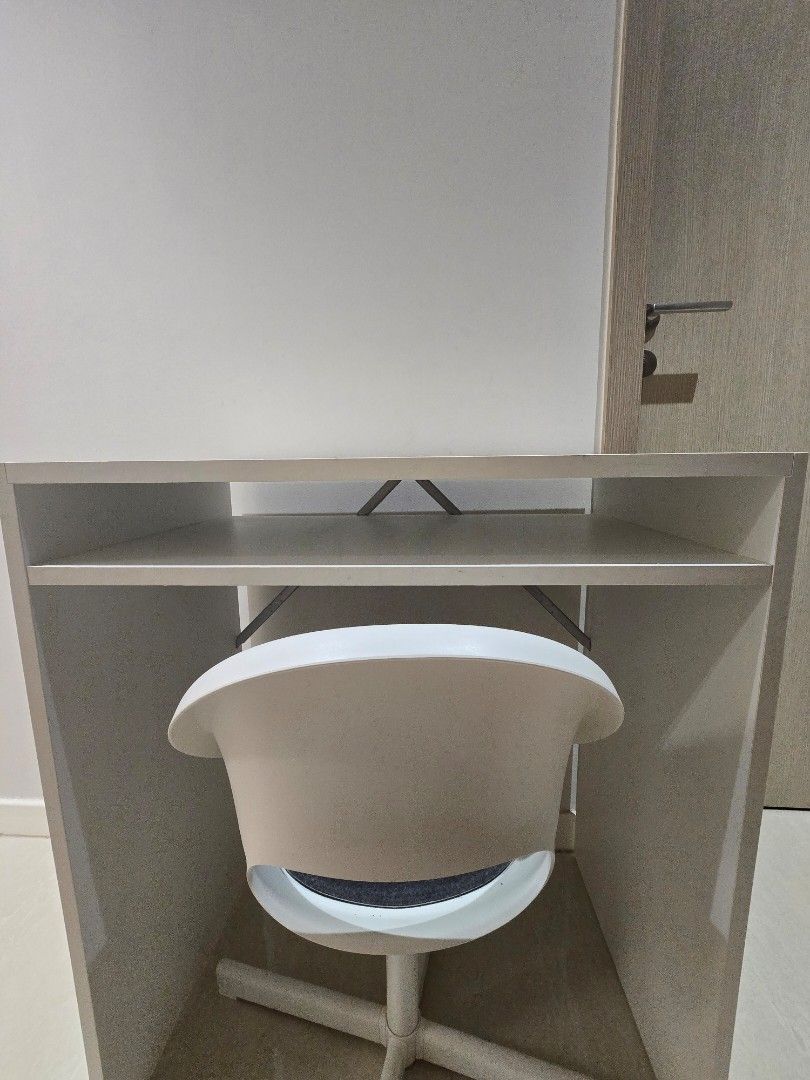 IKEA Study table (Category: Tables & Sets) located in Singapore. Submitted by finzsb (Listing ID 1458514425, Image 2). Description: $20 for desk $30 for desk + chair - IKEA TORALD Desk (White) - Dimensions: 65cm (W) x 40cm (D) x 75cm (H) - Ideal for study area or vanity setup - Collect/arrange own transport at Tampines.
