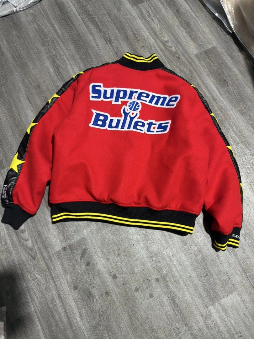 Supreme Mitchell & Ness Teams Varsity Jacket “Bullets” (Category: Coats, Jackets and Outerwear) located in Manila. Submitted by godspeedmnl (Listing ID 1458829177, Image 2). Description: Supreme Mitchell & Ness Teams Varsity Jacket “Bullets” 9,589PHP / Sizes: S, M, L, XL Colorway: Red (Feel free to message me for additional photos.) Package included: • Supreme Mitchell & Ness Teams Varsity Jacket “Bullets” x 1 • Godspeed Mnl Paper Bag • Godspeed 