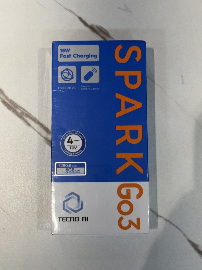 TECNO SPARK GO 3 128GB ROM 8GB RAM (Category: Android Others) located in Manila. Submitted by matchari (Listing ID 1458805697, Image 1). Description: - TECNO SPARK GO 3 - 128GB Internal Storage - 8GB RAM - 15W Fast Charging - IP64 Dust & Water Resistance - 13MP AI Camera - Side Fingerprint Unlock - 4.5G Network Speed - Powered by Android™ Go Edition - TDV 4 Years Lasting Fluency.