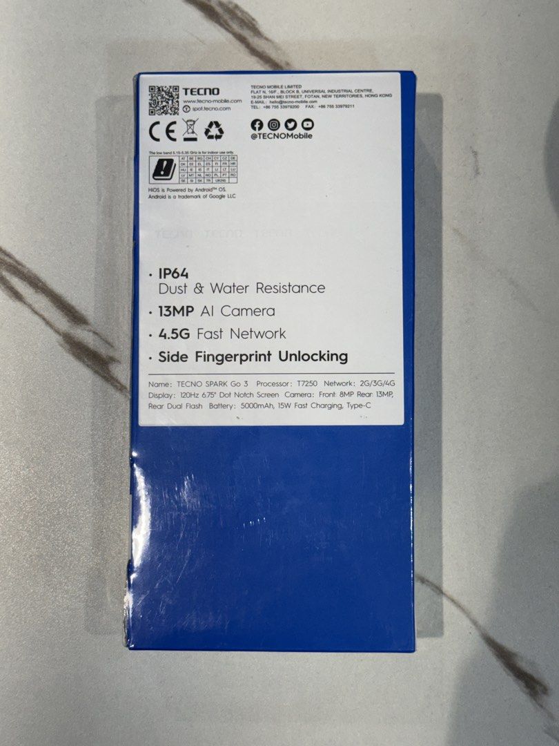 TECNO SPARK GO 3 128GB ROM 8GB RAM (Category: Android Others) located in Manila. Submitted by matchari (Listing ID 1458805697, Image 2). Description: - TECNO SPARK GO 3 - 128GB Internal Storage - 8GB RAM - 15W Fast Charging - IP64 Dust & Water Resistance - 13MP AI Camera - Side Fingerprint Unlock - 4.5G Network Speed - Powered by Android™ Go Edition - TDV 4 Years Lasting Fluency.