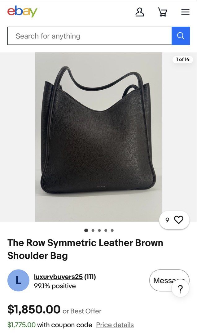 The Row Symmetric Leather Shoulder Bag (Category: Luxury Bags & Wallets) located in Rodriguez. Submitted by PrelovedbyMelz (Listing ID 1458710019, Image 2). Description: The Row bag - Made in Italy - Genuine leather - Spacious interior with pockets - Classic design - Great for everyday use.