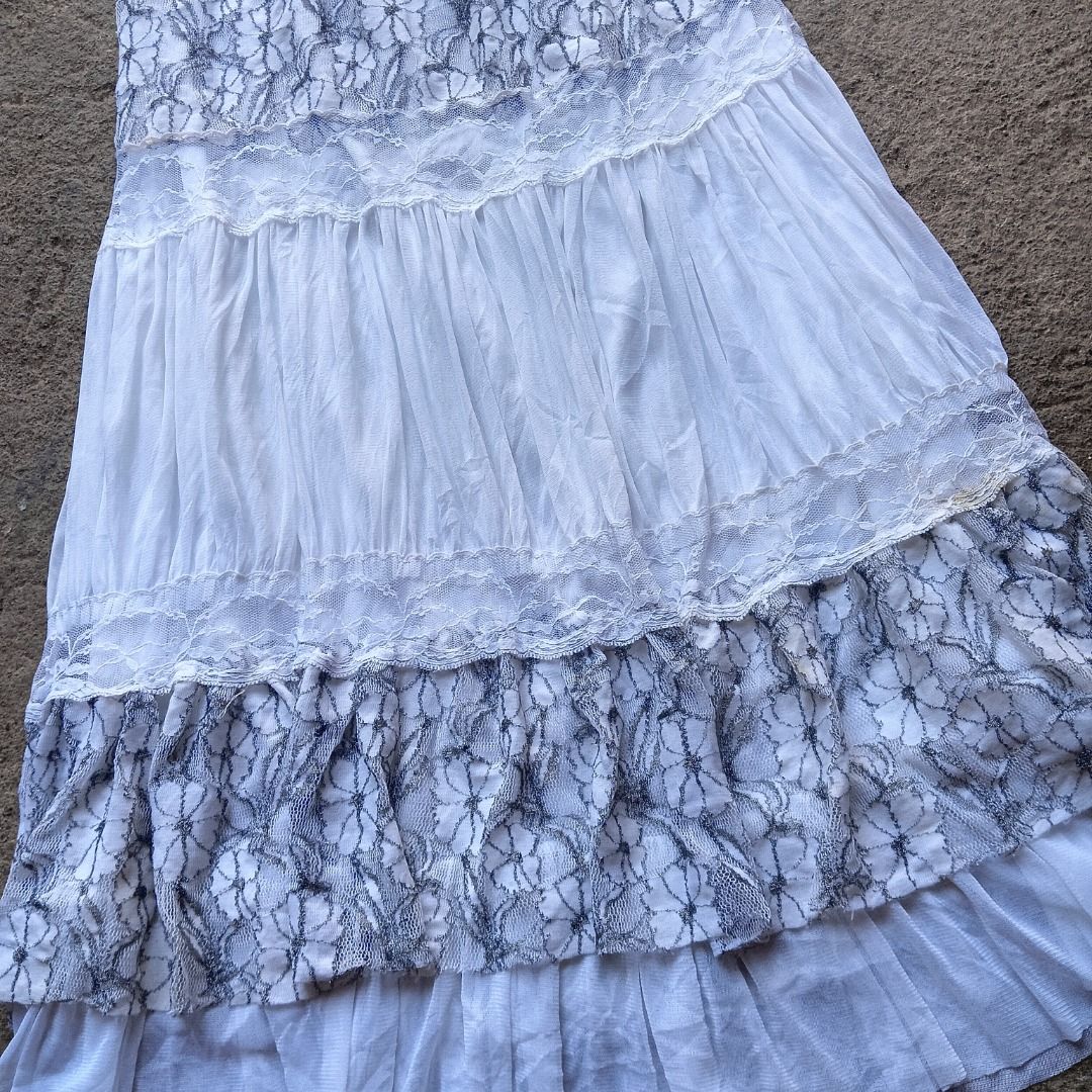 Tiered Lace Maxi Skirt White (Category: Skirts) located in Davao. Submitted by calli_2219 (Listing ID 1458757643, Image 3). Description: - White tiered maxi skirt - Features delicate lace detailing on tiers - Comfortable elastic waistband - Flowy, bohemian style - Ideal for summer or casual outfits - Pairs well with simple tops 28-34.
