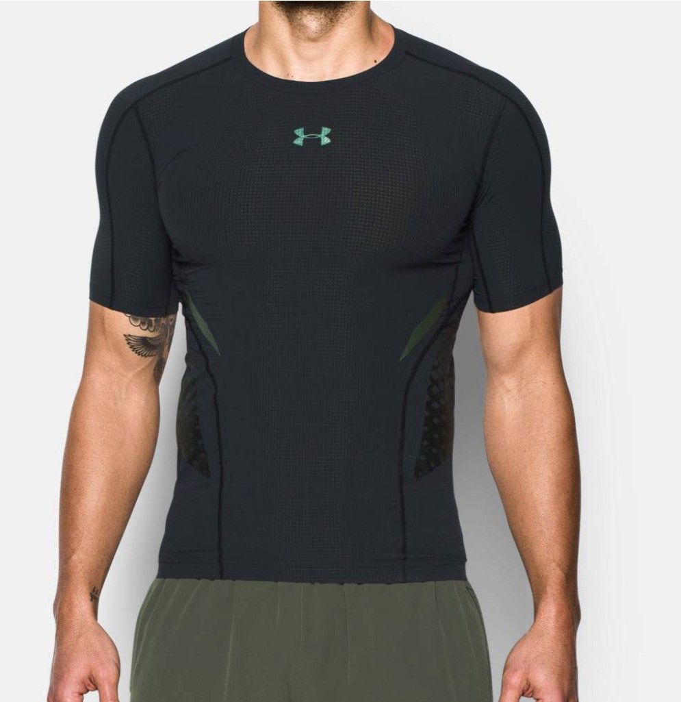 Under Armour Compression T-Shirt XL Black (Category: Activewear) located in Davao. Submitted by vndrgd (Listing ID 1458805021, Image 1). Description: - Under Armour Short Sleeve Compression T-Shirt - Color: Black with Green Logo - Size: XL - Ideal for Workouts or Layering - Measurements: 18" Wide, 25" Long - Condition: Good, worn only a few times.