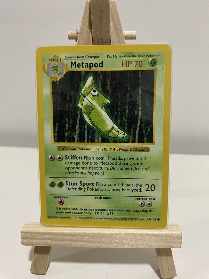 Vintage Pokemon Card Base set Shadowless - Merapod (Category: Raw Singles) located in Santa Rosa. Submitted by toysandusbmg (Listing ID 1458863593, Image 1). Description: Vintage Pokemon Card Base set Shadowless - Merapod Condition : NM Location : Green Folder.